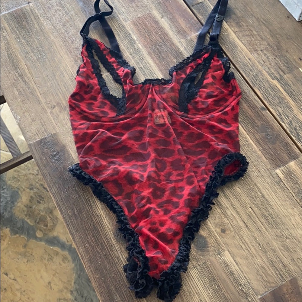 Trashy lingerie Hollywood red leopard open crotch